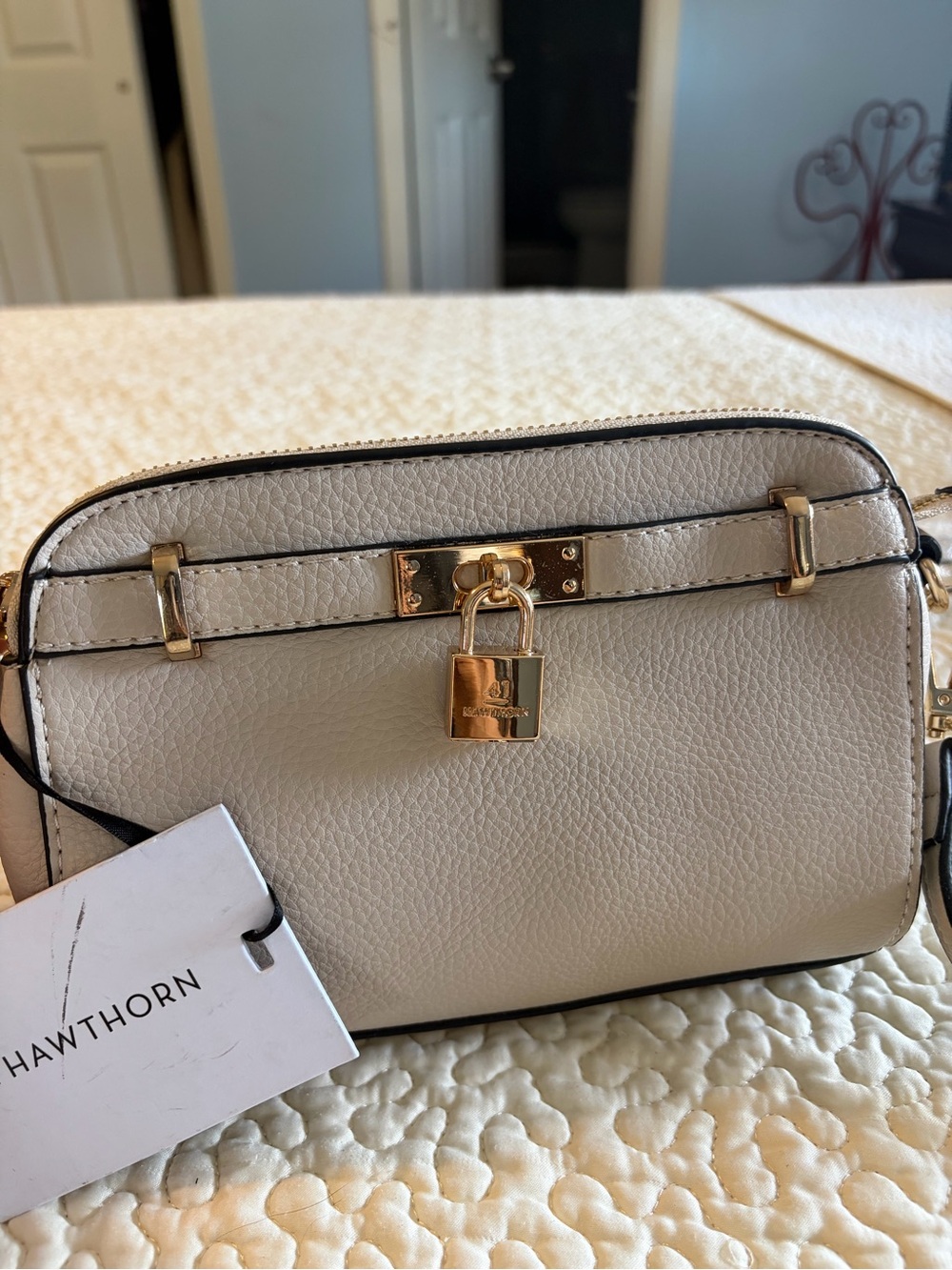 41 Hawthorn Cream Crossbody with Gold Padlock Accent